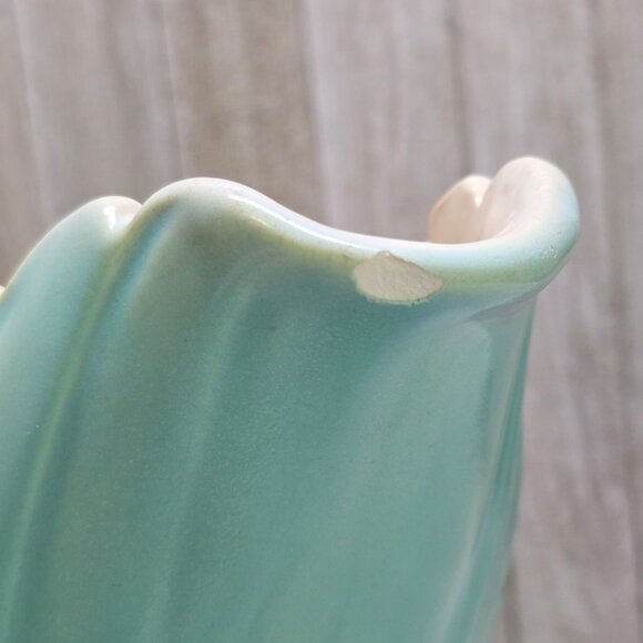 Vtg Weller Pottery Turquoise Blue Footed Bowl Shell Scalloped Design 18" Long - Picture 5 of 16